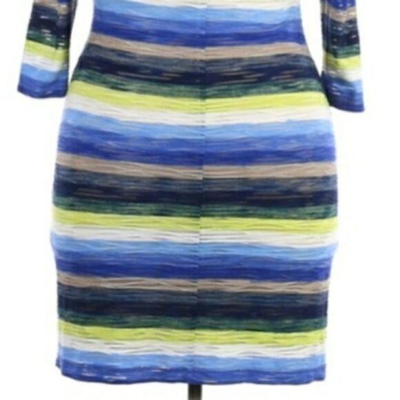 Muse Bandage Bodycon Textured Striped Watercolor Long‎ Sleeve Dress Sz 14 - Picture 7 of 11